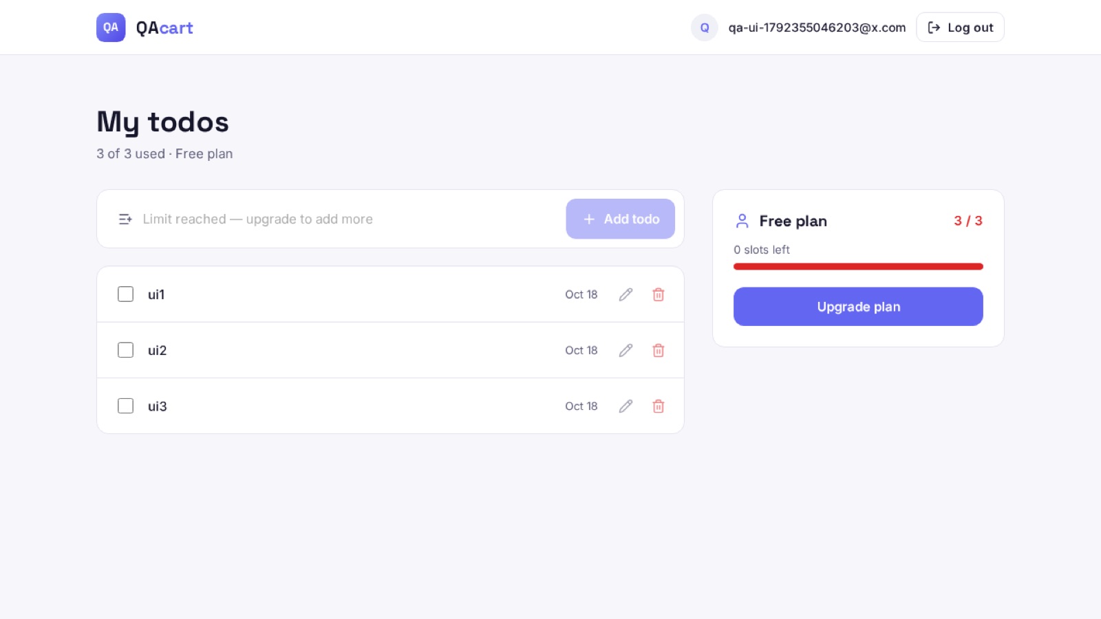 Screenshot a QA Agent took of the app under test
